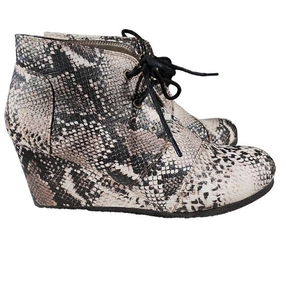 Pierre Dumas Women's Taupe Snakeskin Lace-up Two-eye Wedge Ankle Boots Size 7 - Picture 7 of 12